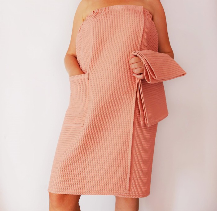 Zestaw do sauny pareo + ręcznik, Morelowy | LINENCHARM