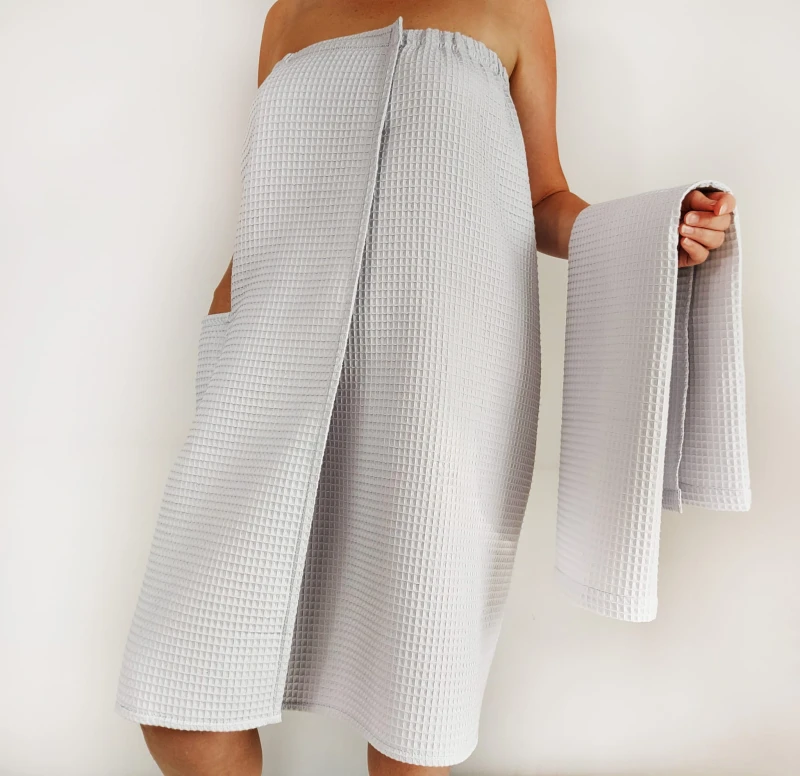 Zestaw do sauny pareo + ręcznik, Jasno Szary | LINENCHARM