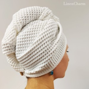 Turban na głowę, Biały | LINENCHARM