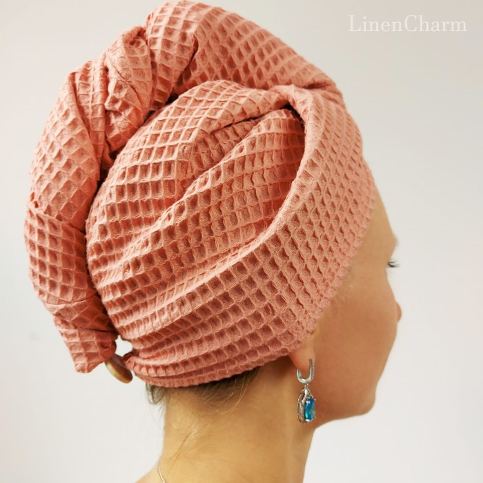 Turban na głowę, Morelowy | LINENCHARM