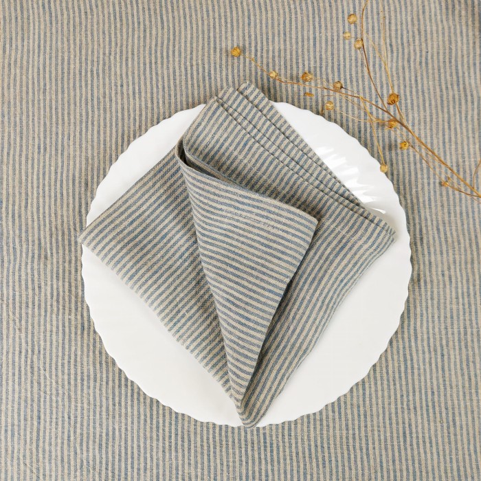 Lniana Serwetka w Niebieskie Paski