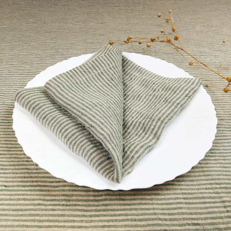 Lniana Serwetka w Zielone Paski