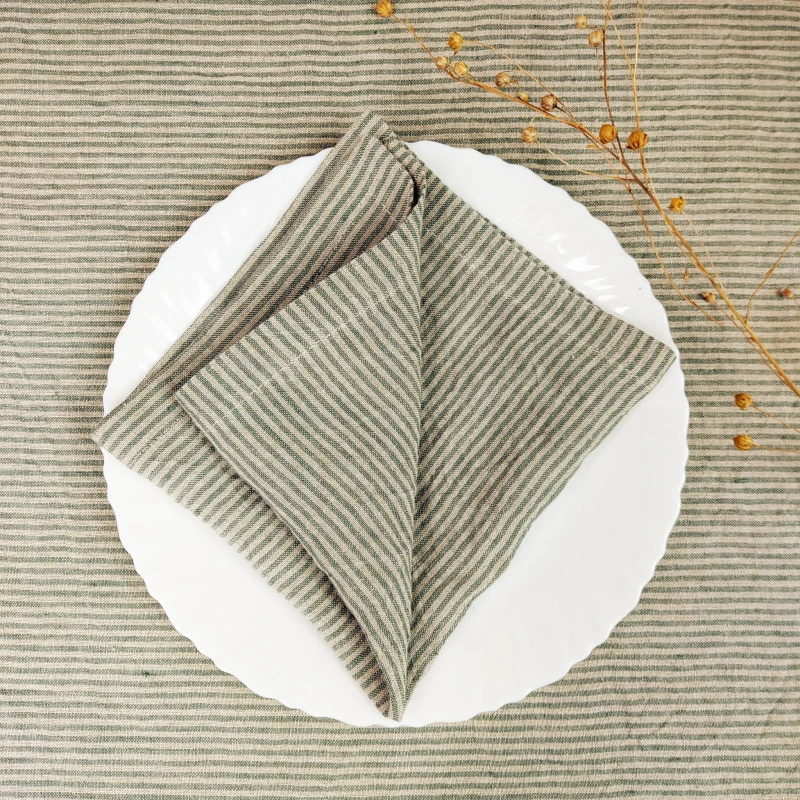 Lniana Serwetka w Zielone Paski