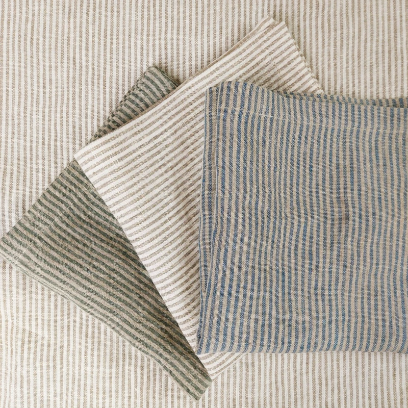 Lniana Serwetka w Zielone Paski