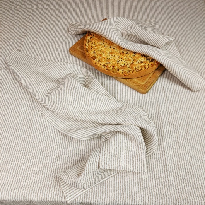 Lniana Serwetka w Beżowe Paski