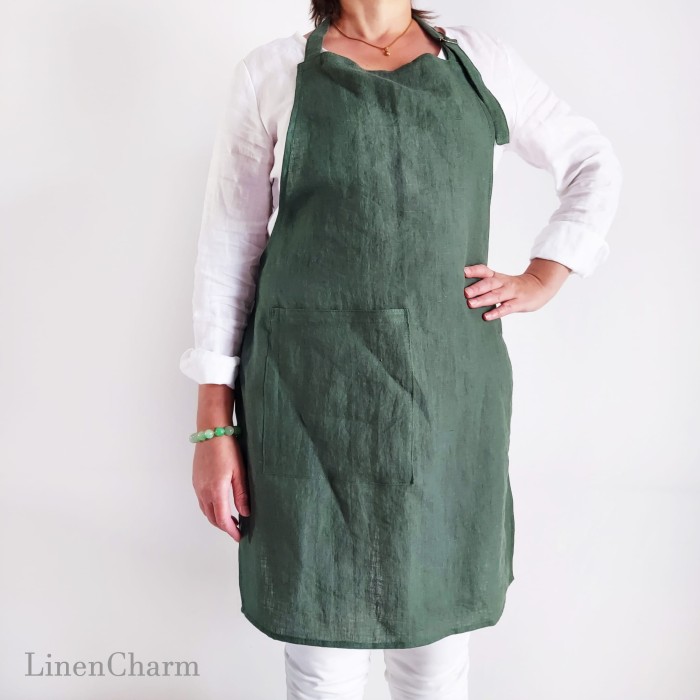Fartuch lniany ciemnozielony