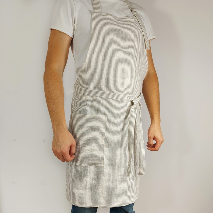 Fartuch lniany w beżowe paski