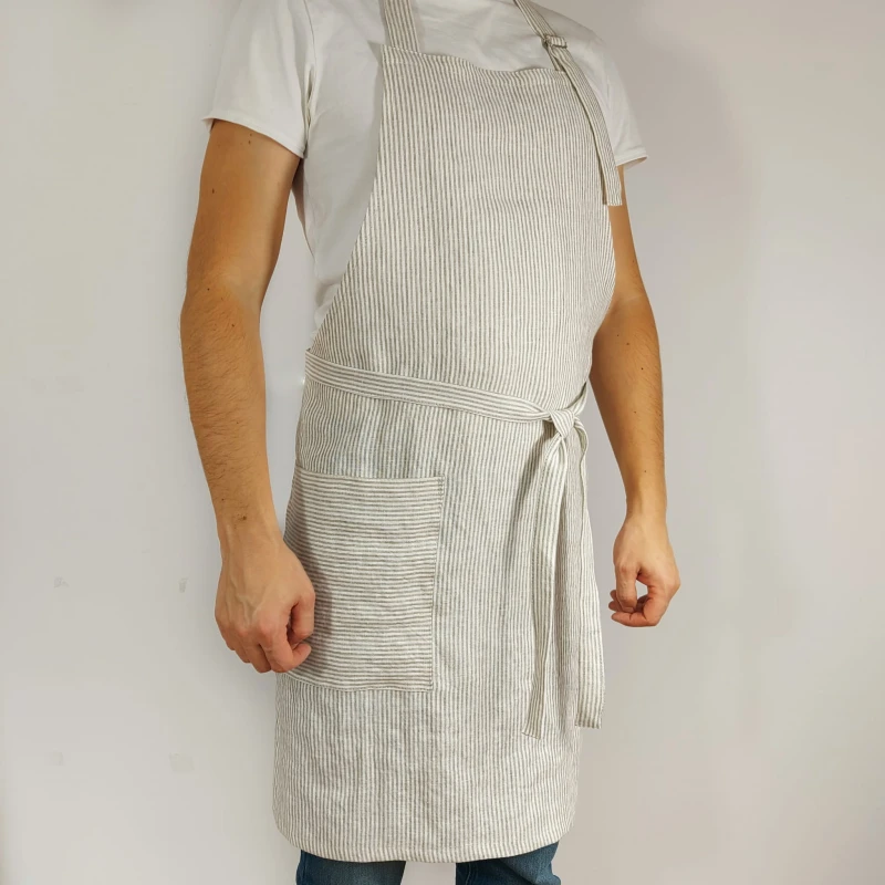 Fartuch lniany w beżowe paski