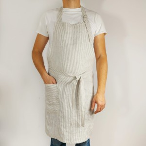 Fartuch lniany w beżowe paski