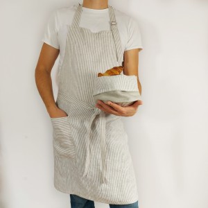 Fartuch lniany w beżowe paski