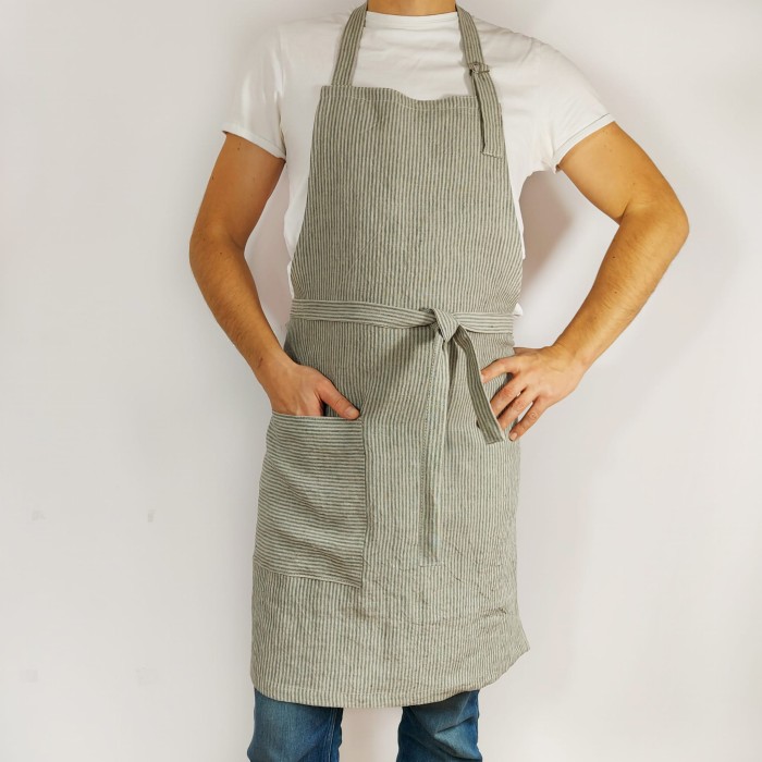 Fartuch lniany w zielone paski