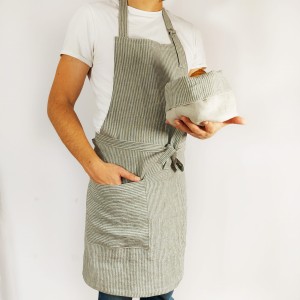 Fartuch lniany w zielone paski