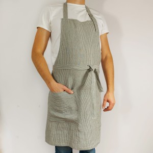 Fartuch lniany w zielone paski