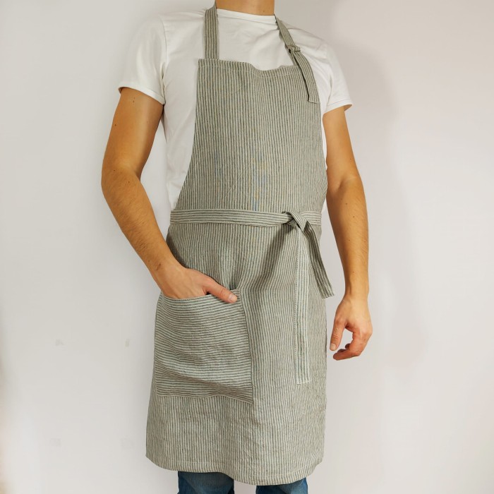 Fartuch lniany w zielone paski