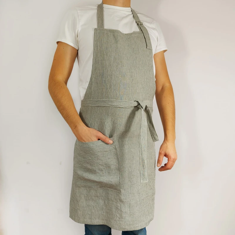 Fartuch lniany w zielone paski