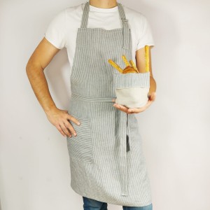 Fartuch lniany w niebieskie paski