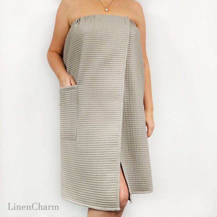Pareo do sauny wafel bawełna 100% Szary Beż | LINENCHARM