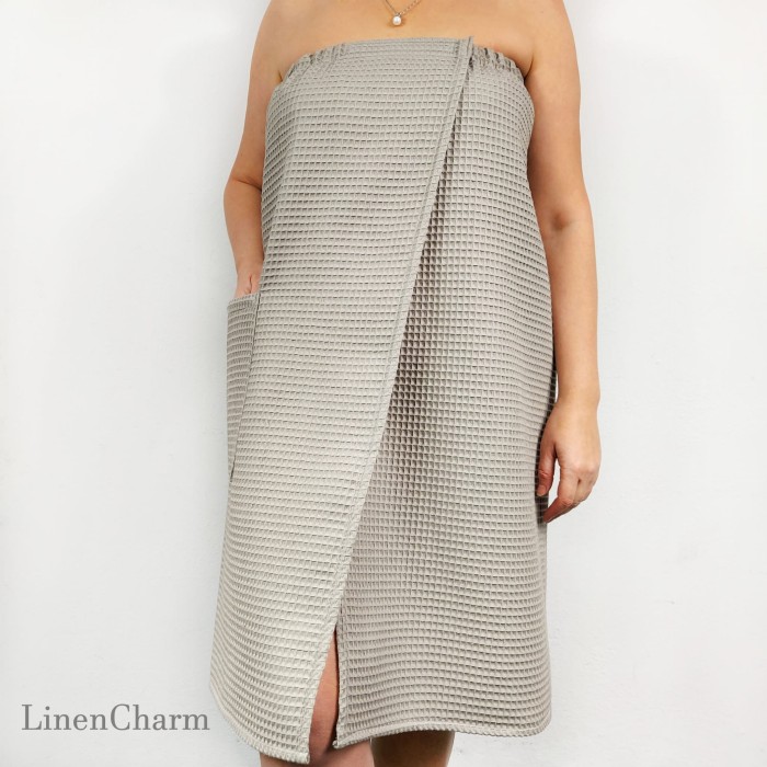 Pareo do sauny wafel bawełna 100% Szary Beż | LINENCHARM