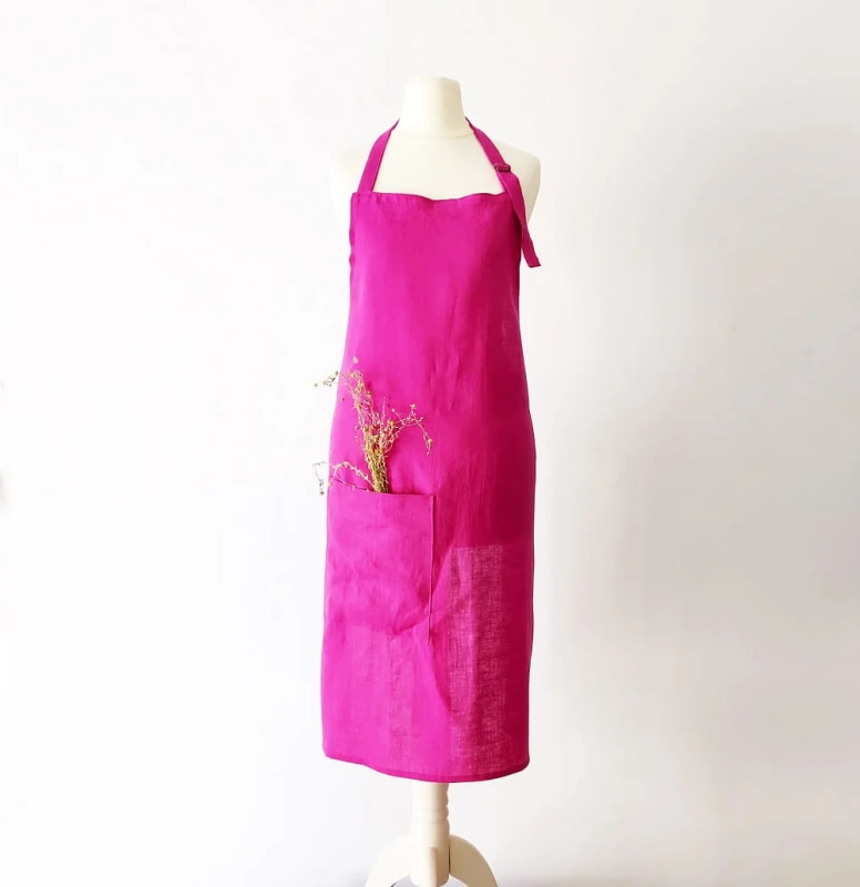 Fartuch lniany fuksja 60 x 80 cm | LINENCHARM