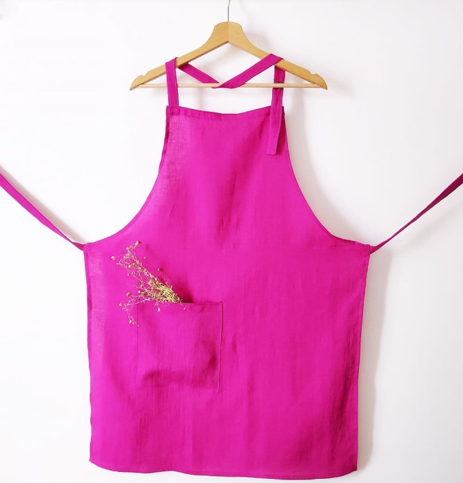 Fartuch lniany fuksja 60 x 80 cm | LINENCHARM