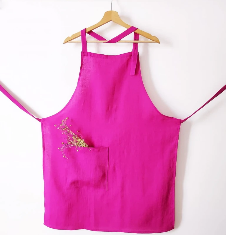 Fartuch lniany fuksja 60 x 80 cm | LINENCHARM