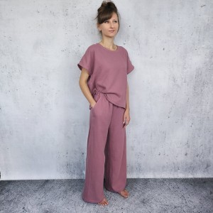 Komplet muślinowy luźne spodnie + bluza