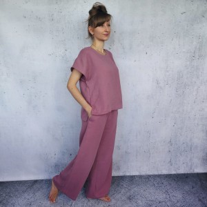 Komplet muślinowy luźne spodnie + bluza