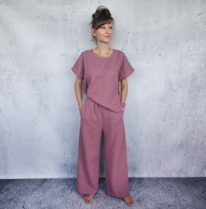Komplet muślinowy luźne spodnie + bluza