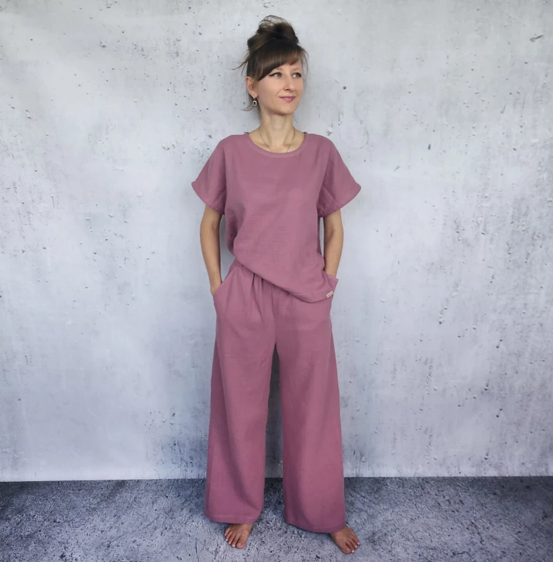 Komplet muślinowy luźne spodnie + bluza