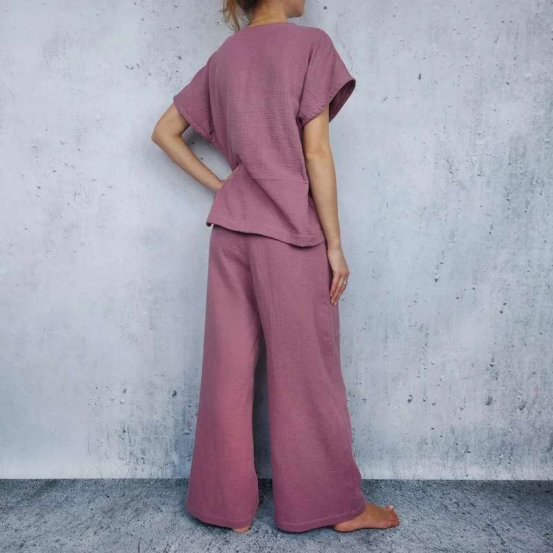 Komplet muślinowy luźne spodnie + bluza