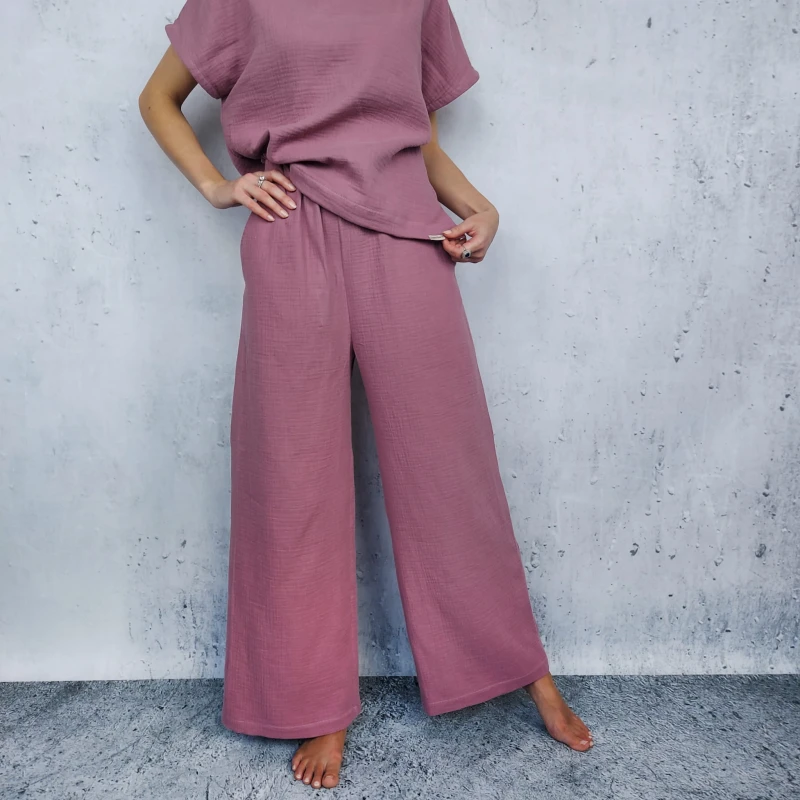 Komplet muślinowy luźne spodnie + bluza