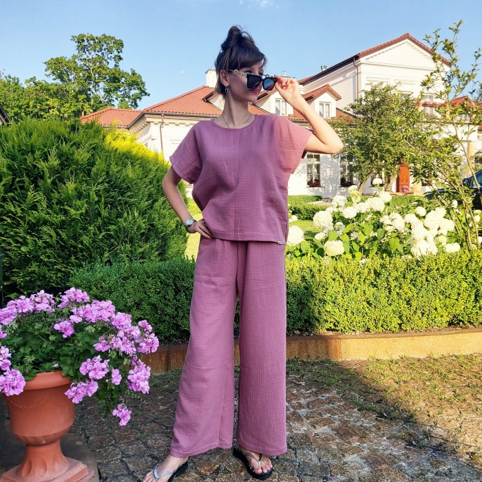 Komplet muślinowy luźne spodnie + bluza