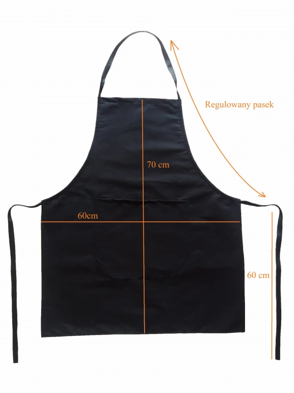 Bawełniany fartuch czarny z kieszonką LINENCHARM