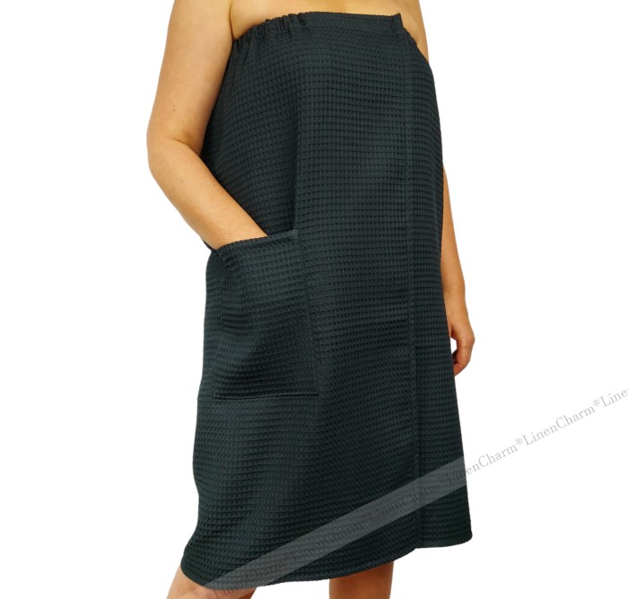 Cotton towel wrap black TS 01.jpgCzarne pareo damskie do sauny z zapięciem na rzep