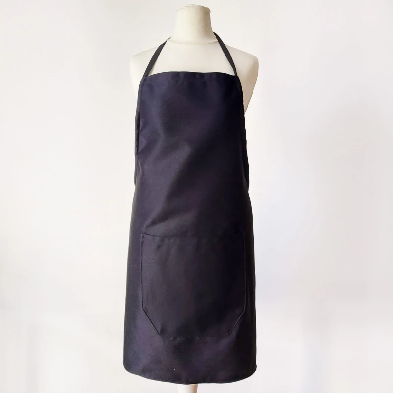 Bawełniany fartuch czarny z kieszonką LINENCHARM