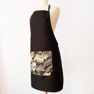 Fartuch czarny bawełniany z kieszonką złote palmy LINENCHARM