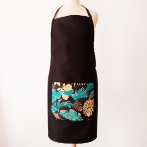 Fartuch czarny bawełniany z kieszonką turkusowe palmy LINENCHARM