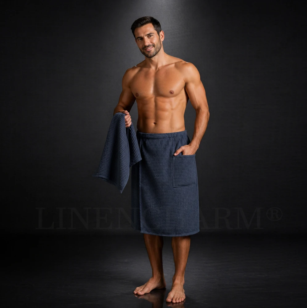 Sauna SET  towel wrap for men, anthracite color, LinenCharm 06.jpg