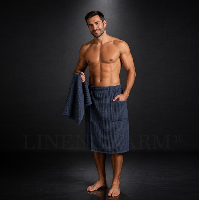 Sauna SET  towel wrap for men, anthracite color, LinenCharm 06.jpg