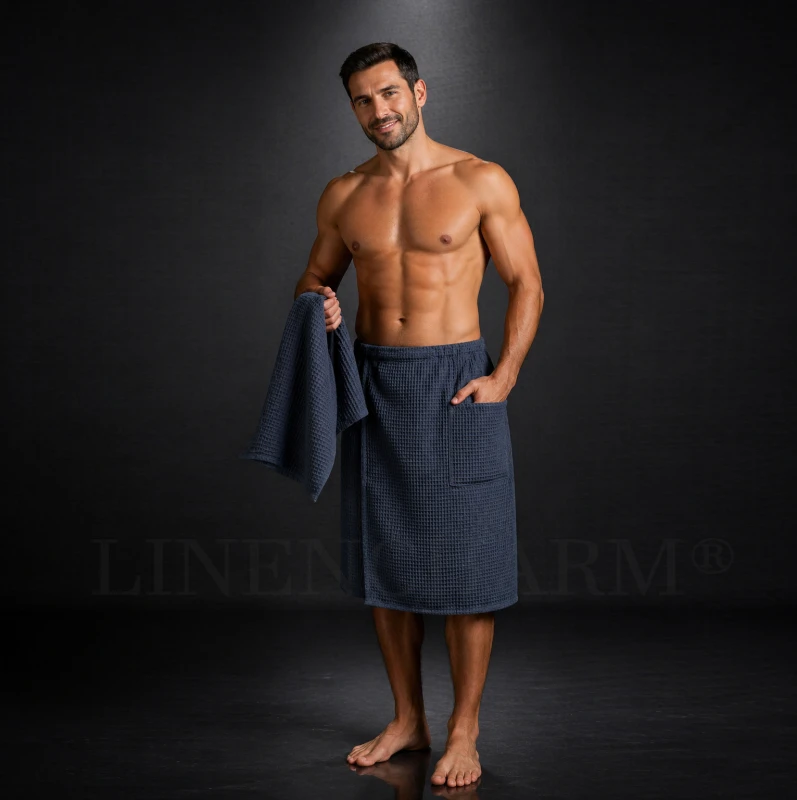 Sauna SET  towel wrap for men, anthracite color, LinenCharm 06.jpg