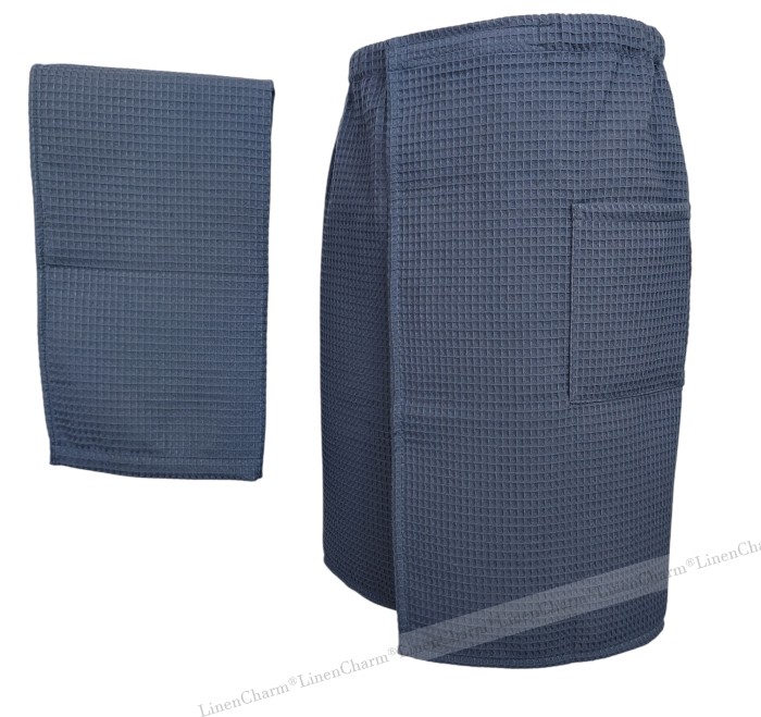 Sauna set towel wrap for men, anthracite color, LinenCharm 02.jpg
