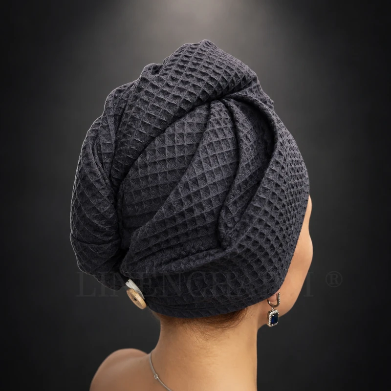 Hair towel wrap, hair turban LinenCharm 02 Anthracite.jpg