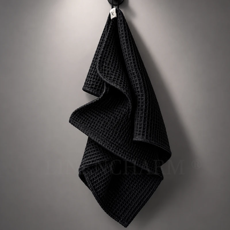 Hand towel black cotton waffle.jpg