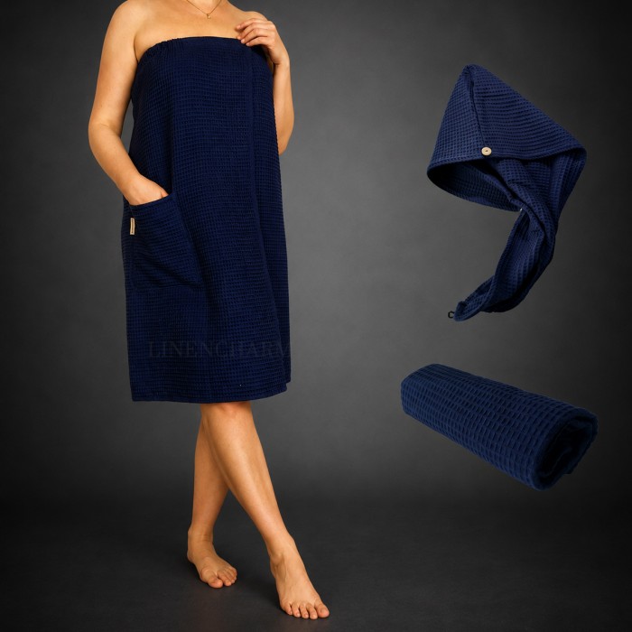 Towel wrap set Navy Blue LinenCharm 01.jpg