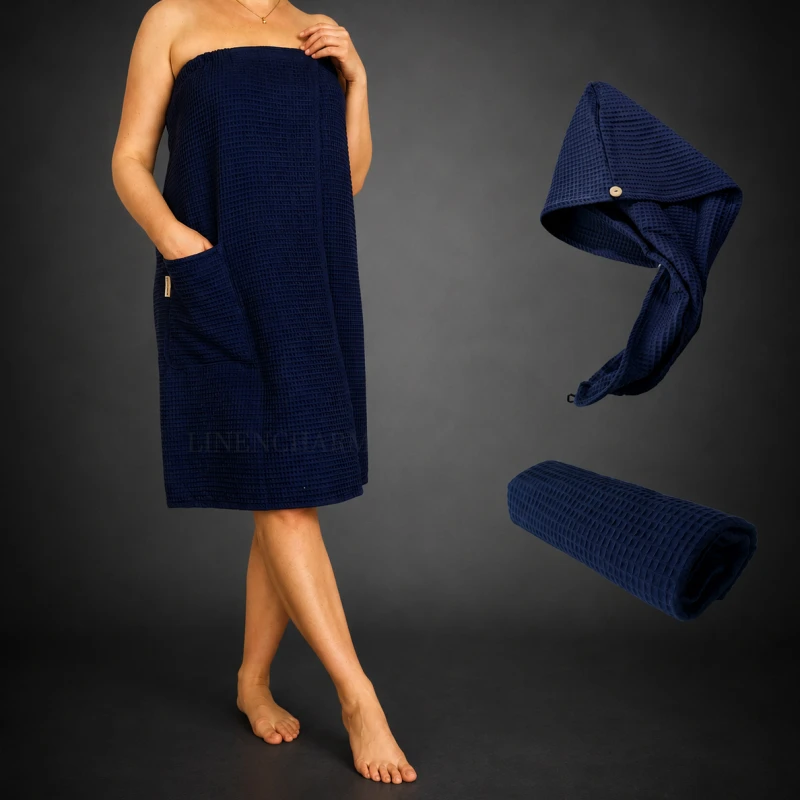 Towel wrap set Navy Blue LinenCharm 01.jpg