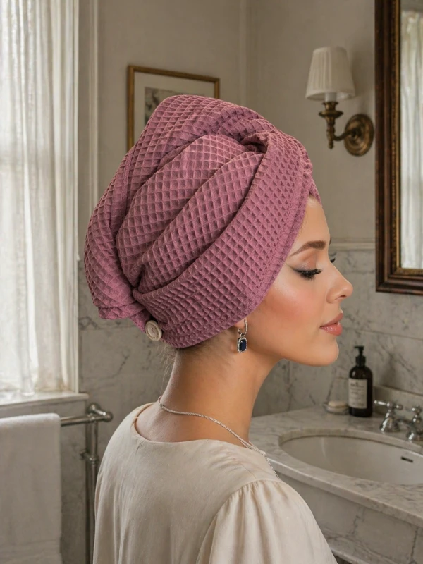 Turban do włosów Ciemny Old Rose z bawełny waflowej Premium do sauny i SPA
