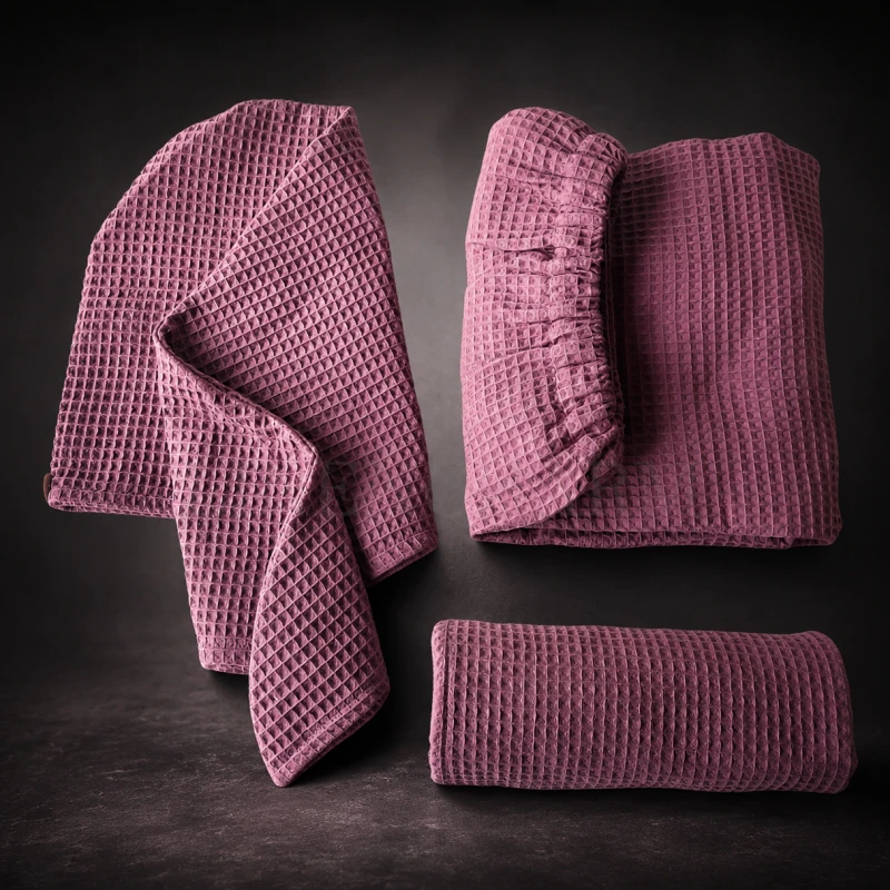 Ręcznik do sauny Ciemny Old Rose z bawełny waflowej Premium LinenCharm