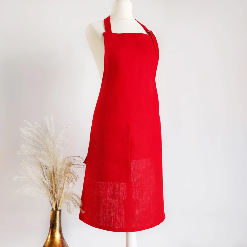 Fartuch lniany czerwony 60 x 80 cm | LINENCHARM